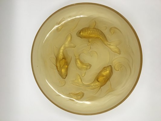 Large Art Deco Glass Bowl with Goldfishes in Yellow Colour by Verlys, France, 1930s-SAK-1797202