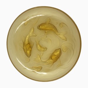 Large Art Deco Glass Bowl with Goldfishes in Yellow Colour by Verlys, France, 1930s-SAK-1797202