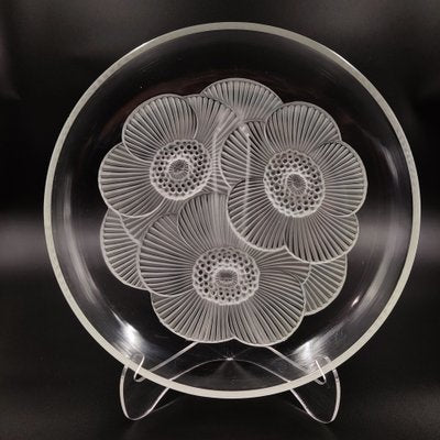 Large Art Deco Glass Bowl with Poppy Flowers by Verlys, France, 1930s-SAK-1785226