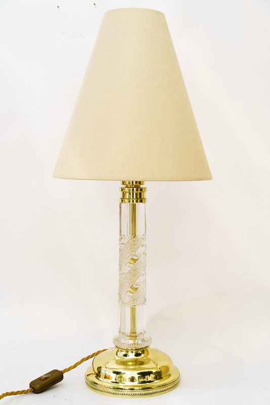 Large Art Deco Glass Rod Table Lamp with Fabric Shade, Vienna, 1920s