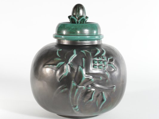 Large Art Deco Green Lidded Jar by Anna-Lisa Thomson for Upsala-Ekeby, 1930s-RUK-1758065