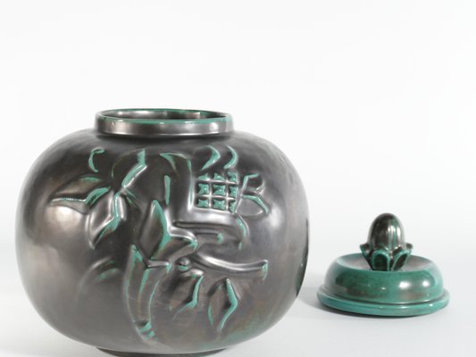 Large Art Deco Green Lidded Jar by Anna-Lisa Thomson for Upsala-Ekeby, 1930s-RUK-1758065