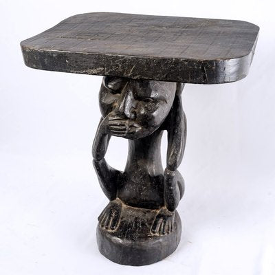 Large Art Deco Luba Stool Wood in Dark Ritual Patina-UQL-1724117