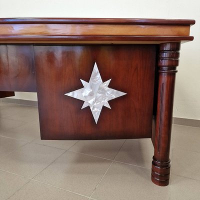 Large Art Deco Mahogany Presidential Desk with Leather Top-ITF-1822003