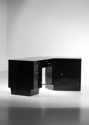 Large Art Deco Modernist Desk in Black Lacquer attributed to Jacques Adnet, 1950s-YU-1800698