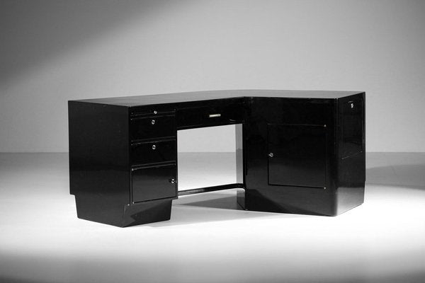 Large Art Deco Modernist Desk in Black Lacquer attributed to Jacques Adnet, 1950s-YU-1800698