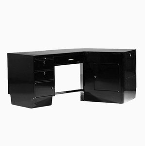 Large Art Deco Modernist Desk in Black Lacquer attributed to Jacques Adnet, 1950s-YU-1800698