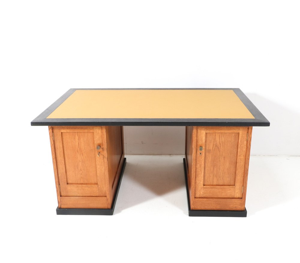 Large Art Deco Modernist Oak Partners Desk by Hendrik Wouda for Pander, 1924