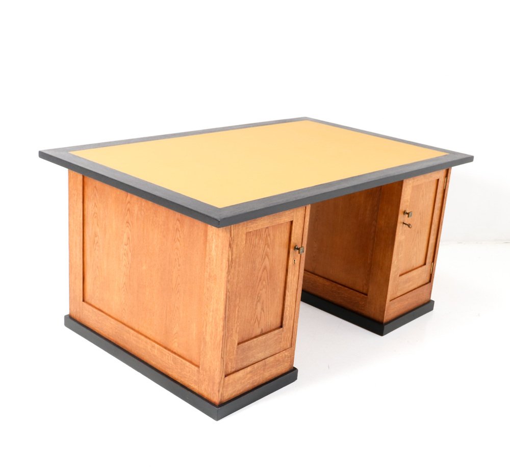 Large Art Deco Modernist Oak Partners Desk by Hendrik Wouda for Pander, 1924