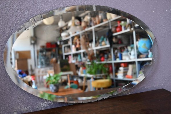 Large Art Deco Oval Patinated Mirror, 1940s-AIU-1821113