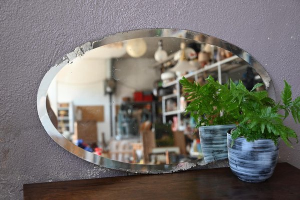 Large Art Deco Oval Patinated Mirror, 1940s-AIU-1821113