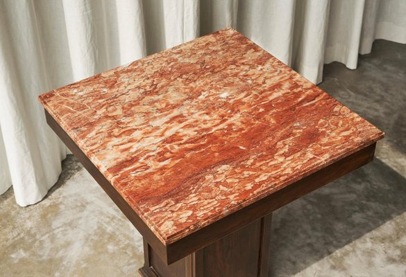 Large Art Deco Pedestal Side Table in Oak and Expressive Red Marble, 1930s-FEW-2024239