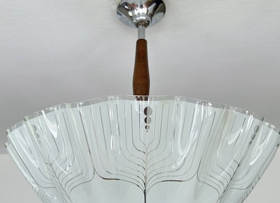 Large Art Deco Pendant Light in Glass and Wood, 1930s-GUT-2027978