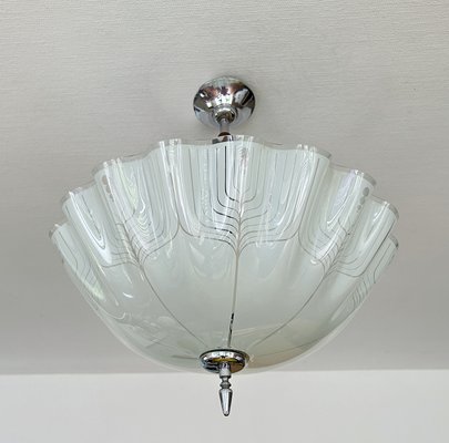 Large Art Deco Pendant Light in Glass and Wood, 1930s-GUT-2027978