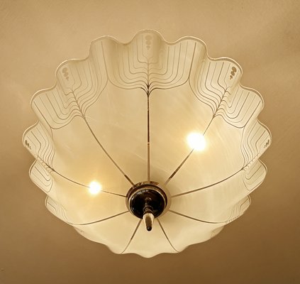 Large Art Deco Pendant Light in Glass and Wood, 1930s-GUT-2027978