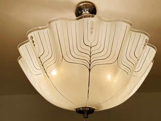 Large Art Deco Pendant Light in Glass and Wood, 1930s-GUT-2027978