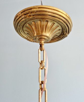 Large Art Deco Pendant Light in Milky White Glass and Openwork Brass, 1920s-FAX-2041811