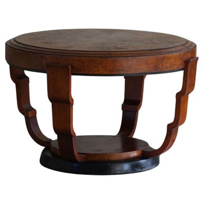 Large Art Deco Round Sofa Table in Walnut, 1930s-MXF-1721448