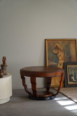 Large Art Deco Round Sofa Table in Walnut, 1930s-MXF-1721448