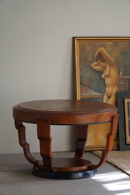 Large Art Deco Round Sofa Table in Walnut, 1930s-MXF-1721448