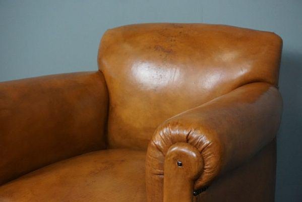 Large Art Deco Sheep Leather Armchair-HPP-1286207