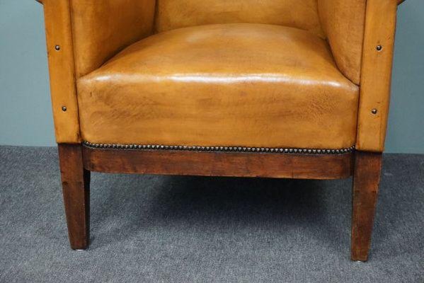 Large Art Deco Sheep Leather Armchair-HPP-1286207