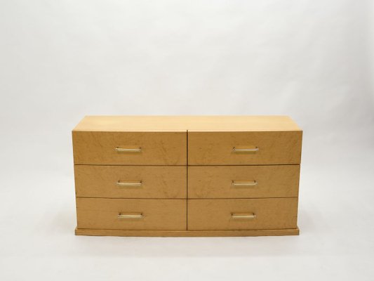 Large Art Deco Sycamore Chest of Drawers with Brass Handles, 1940s-YJA-857818