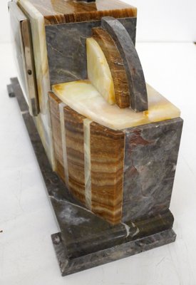 Large Art Deco Table Clock with Graphic Assembly of Marble & Veined Onyx, 1930s-RNR-2026904