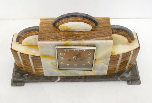 Large Art Deco Table Clock with Graphic Assembly of Marble & Veined Onyx, 1930s-RNR-2026904