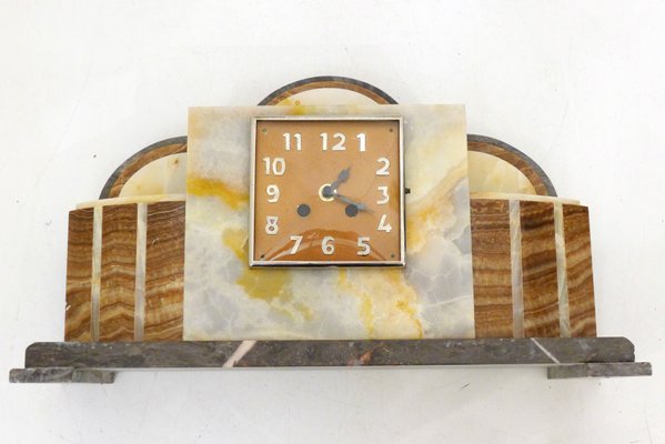 Large Art Deco Table Clock with Graphic Assembly of Marble & Veined Onyx, 1930s-RNR-2026904