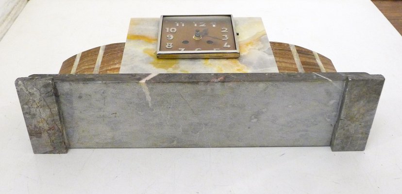 Large Art Deco Table Clock with Graphic Assembly of Marble & Veined Onyx, 1930s-RNR-2026904