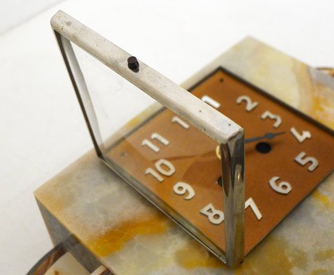 Large Art Deco Table Clock with Graphic Assembly of Marble & Veined Onyx, 1930s-RNR-2026904