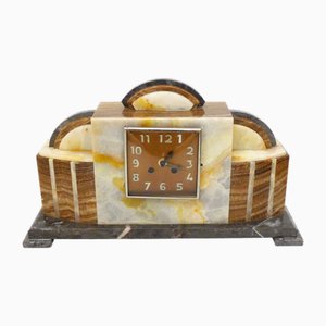 Large Art Deco Table Clock with Graphic Assembly of Marble & Veined Onyx, 1930s-RNR-2026904