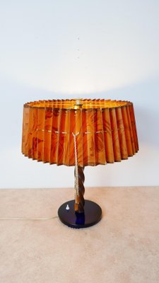 Large Art Dèco Table Lamp with Paper Lampshade and Dark Blue Glass Stand, 1920s-KK-875959