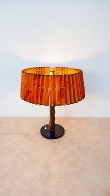 Large Art Dèco Table Lamp with Paper Lampshade and Dark Blue Glass Stand, 1920s-KK-875959