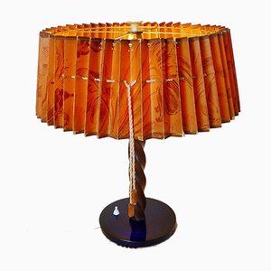 Large Art Dèco Table Lamp with Paper Lampshade and Dark Blue Glass Stand, 1920s-KK-875959