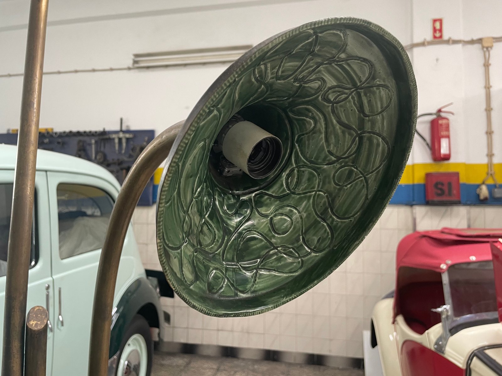 Large Art Nouveau Brass and Stone 3-Light Floor Lamp, 1930s