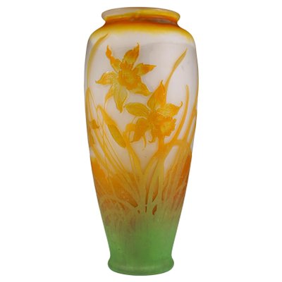 Large Art Nouveau Cameo Vase with Daffodil Decor by Émile Gallé, France, 1904-EMT-1785954