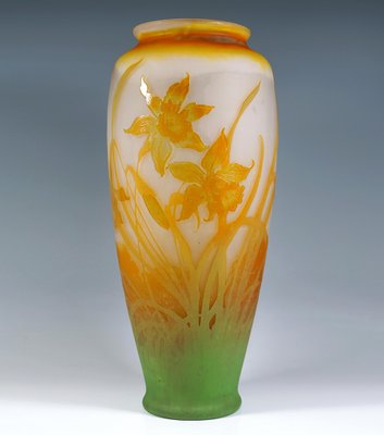 Large Art Nouveau Cameo Vase with Daffodil Decor by Émile Gallé, France, 1904-EMT-1785954