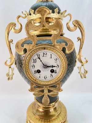 Large Art Nouveau Golden Bronze Clock, 1890s-AWH-1450786