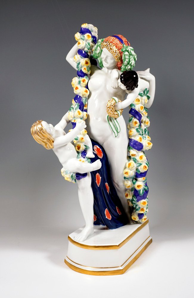 Large Art Nouveau Meissen Figure Flora with Cupids by Emmerich Oehler, 1913