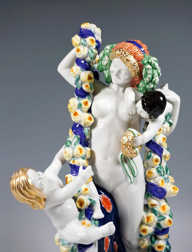 Large Art Nouveau Meissen Figure Flora with Cupids by Emmerich Oehler, 1913