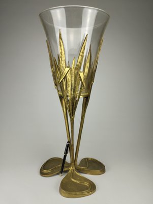 Large Art Nouveau Style Floor Vase in Brass and Glass, 1970-SFQ-2024465