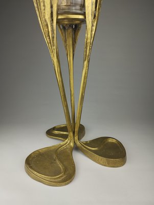 Large Art Nouveau Style Floor Vase in Brass and Glass, 1970-SFQ-2024465