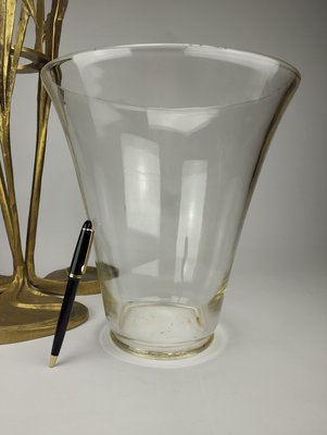 Large Art Nouveau Style Floor Vase in Brass and Glass, 1970-SFQ-2024465