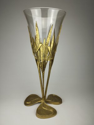 Large Art Nouveau Style Floor Vase in Brass and Glass, 1970-SFQ-2024465