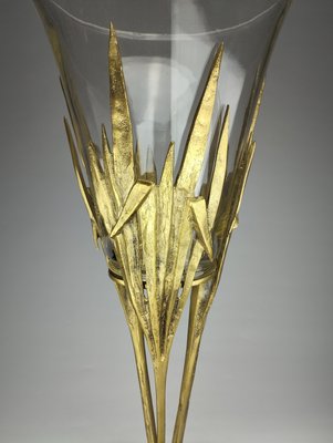 Large Art Nouveau Style Floor Vase in Brass and Glass, 1970-SFQ-2024465