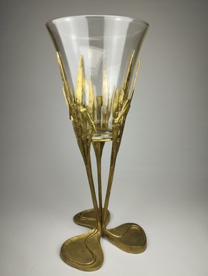 Large Art Nouveau Style Floor Vase in Brass and Glass, 1970-SFQ-2024465