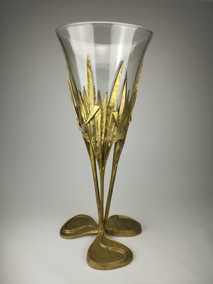 Large Art Nouveau Style Floor Vase in Brass and Glass, 1970-SFQ-2024465