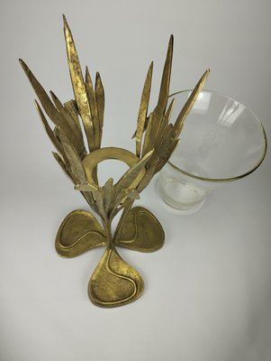 Large Art Nouveau Style Floor Vase in Brass and Glass, 1970-SFQ-2024465